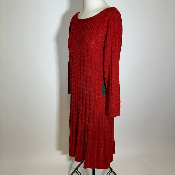NWT Jessica Howard Red Cable Knit Sweater Dress Womens Plus Size 1X 3/4 Sleeves - Picture 4 of 9